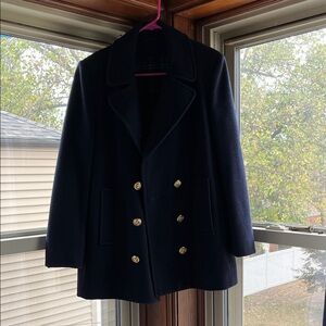 Elegant Navy Pea Coat with Gold Buttons
